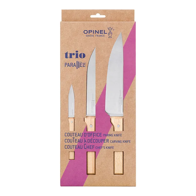 opinel-parallele-trio-chef-knife-set-3-piece-kitchen-knife-set-beech-wood-handle image 1