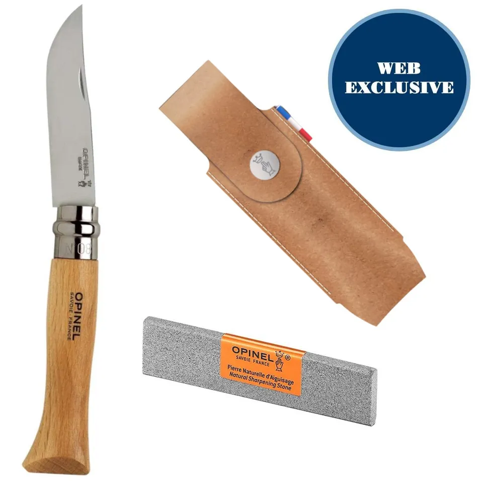 opinel-no-08-everyday-carry-kit-stainless-steel-folding-knife-with-alpine-sheath image 1