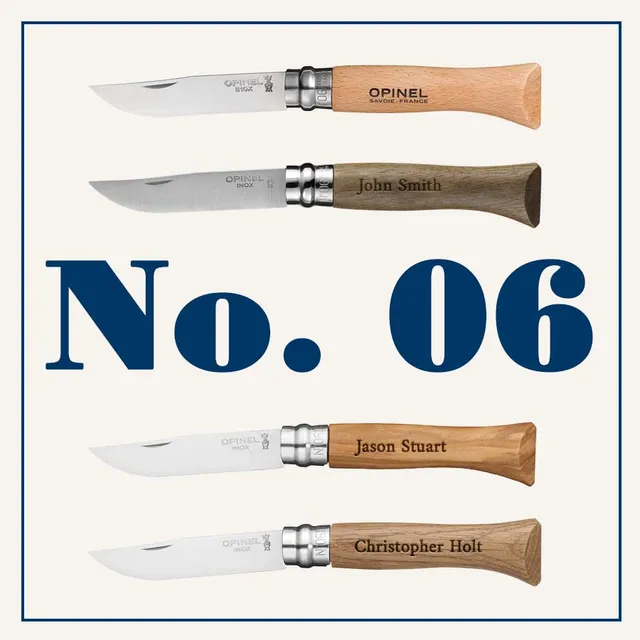 opinel-no-06-stainless-steel-folding-knife-engraved-gift-bundle-set-of-6-with-ch image 1