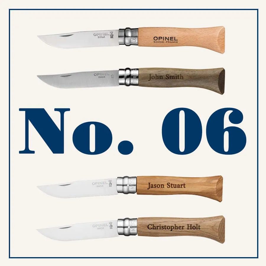 opinel-no-06-stainless-steel-folding-knife-engraved-gift-bundle-set-of-6-with-ch image 1