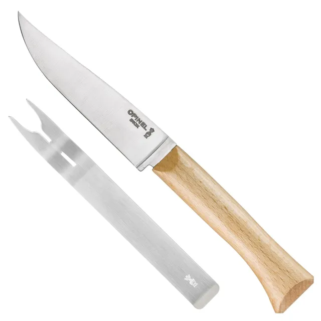 opinel-cheese-fork-and-knife-set-stainless-steel-blade-with-pefc-beech-wood-hand image 1