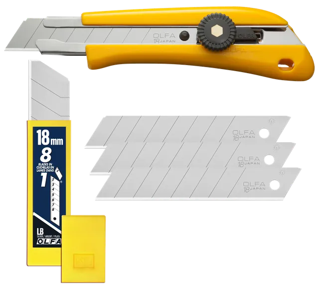 olfa-bn-l-18mm-ratchet-lock-utility-knife-with-10-pack-silver-snap-blades image 1