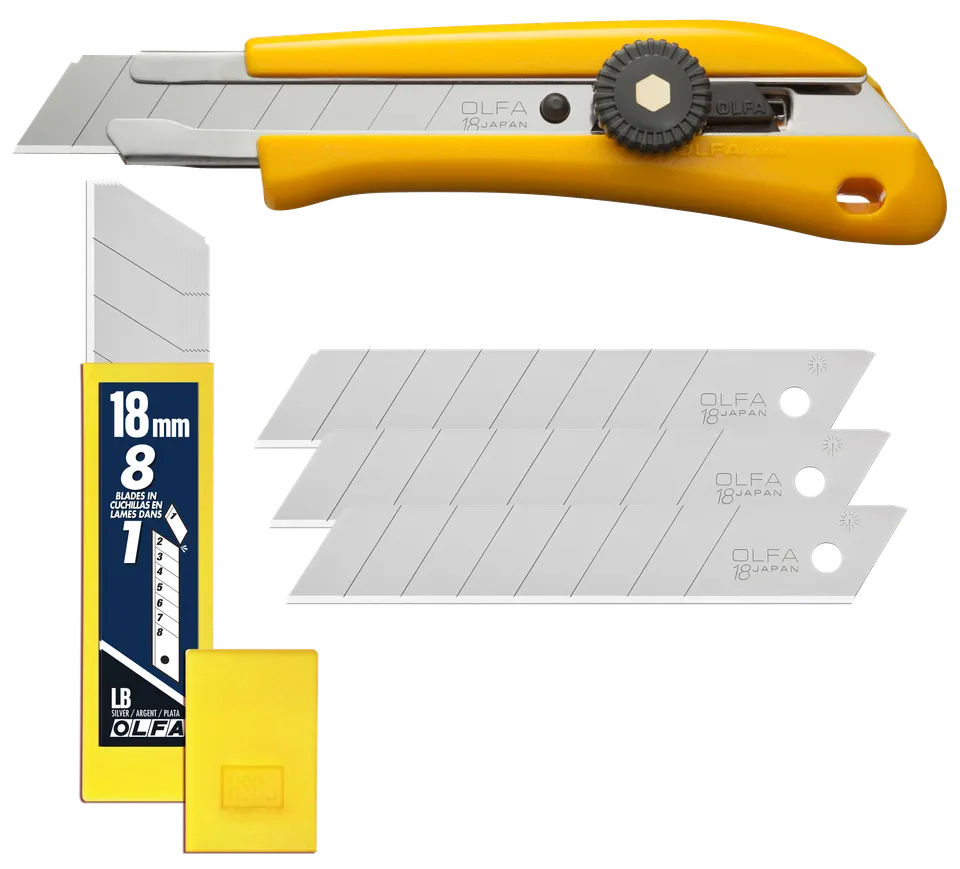 olfa-bn-l-18mm-ratchet-lock-utility-knife-with-10-pack-silver-snap-blades image 1