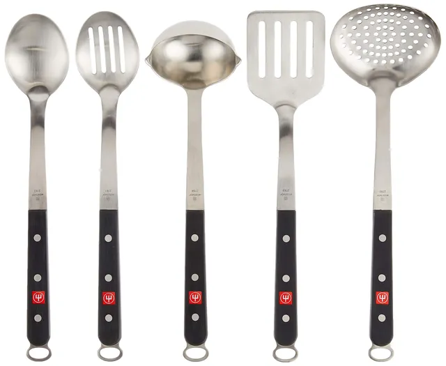 w-sthof-five-piece-kitchen-tool-set-brushed-stainless-steel-utensils-14-inch image 1