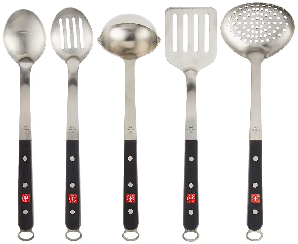 w-sthof-five-piece-kitchen-tool-set-brushed-stainless-steel-utensils-14-inch image 1