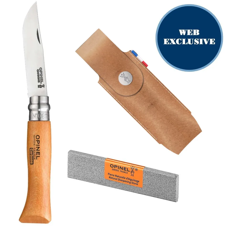 opinel-no-08-every-day-carry-kit-carbon-steel-folding-pocket-knife-with-beechwoo image 1