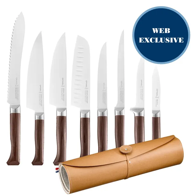 opinel-chef-at-work-les-forg-s-1890-9-piece-kitchen-knife-set-with-recycled-leat image 1