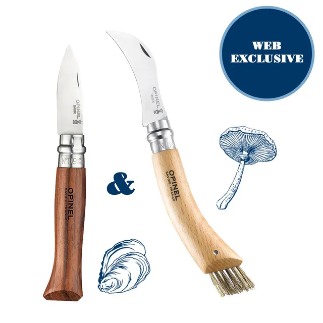 opinel-surf-turf-kit-no-08-mushroom-foraging-knife-with-bristle-brush-no-09-oyst image 1