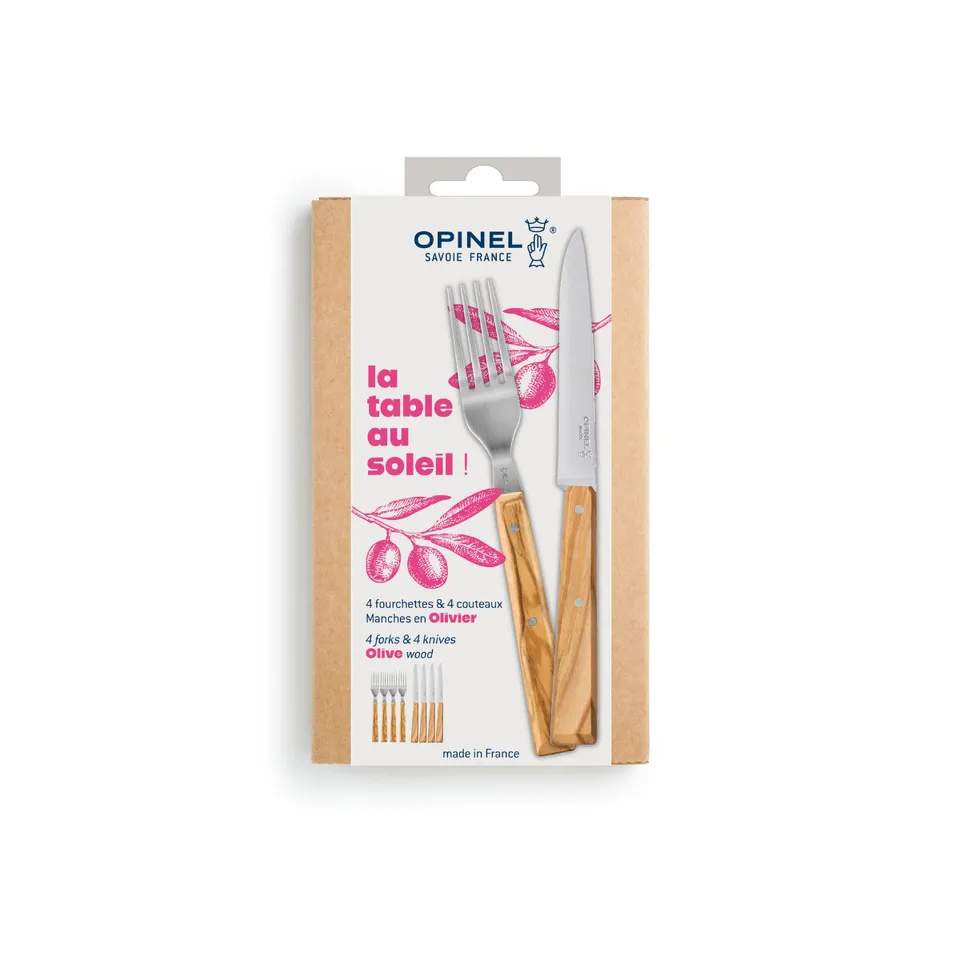opinel-table-au-soleil-8-piece-flatware-set-4-sylve-olive-wood-forks-and-4-bon-a image 1