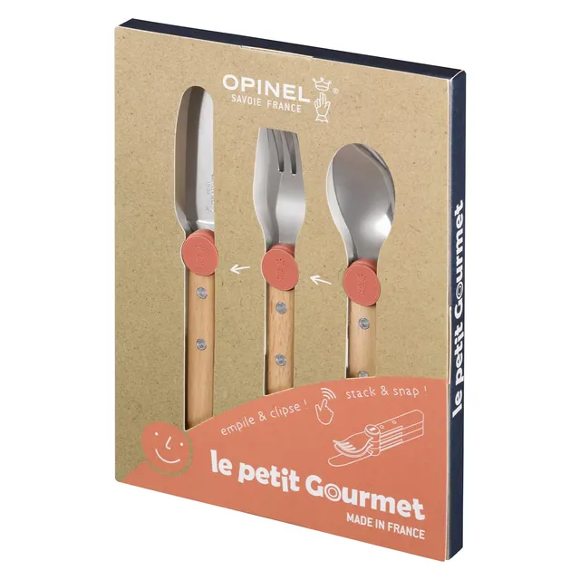 opinel-le-petit-gourmet-3-piece-children-s-cutlery-set-coral-dull-tip-kid-safe-k image 1