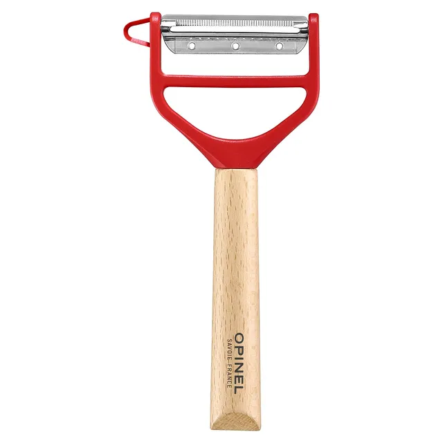opinel-t-duo-wooden-vegetable-peeler-red-dual-stainless-steel-blades-for-peeling image 1