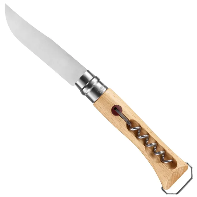 opinel-no-10-stainless-steel-corkscrew-wine-and-cheese-folding-knife-beechwood-h image 1