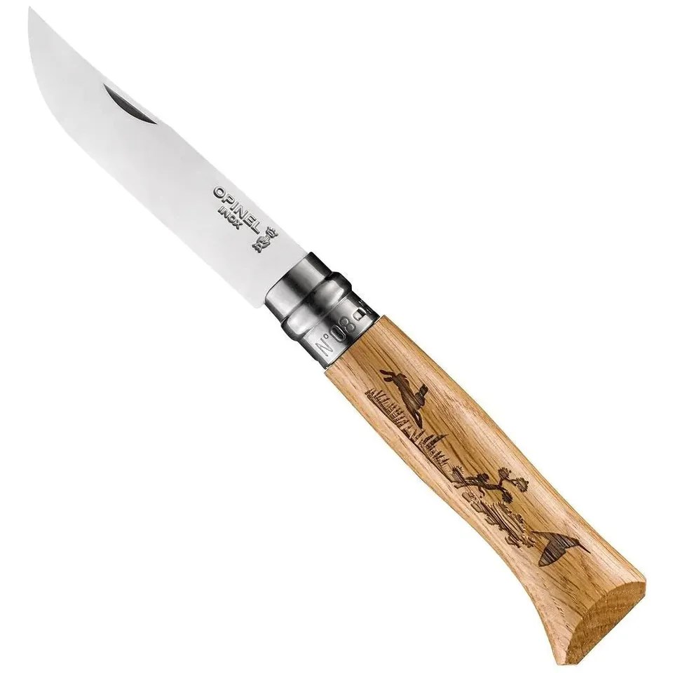 opinel-no-08-animalia-engraved-oak-handle-folding-pocket-knife-stainless-steel-v image 1