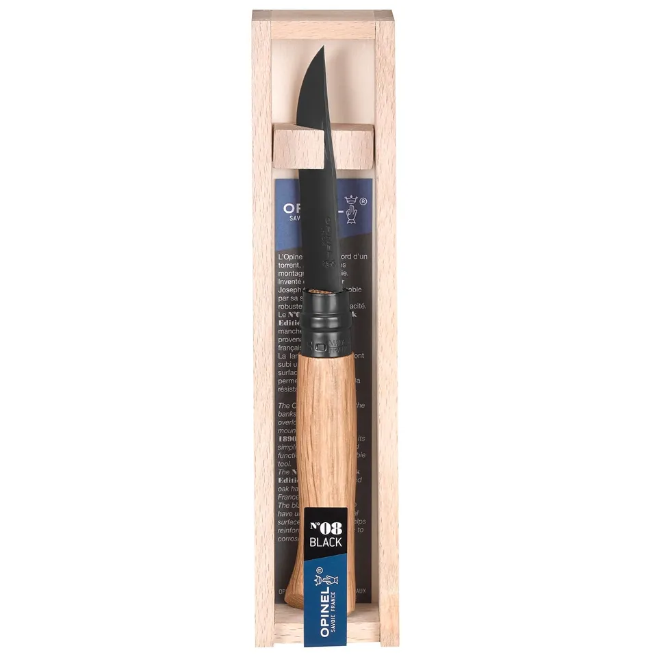 opinel-no-08-stainless-steel-folding-pocket-knife-black-oak-handle-with-black-co image 1