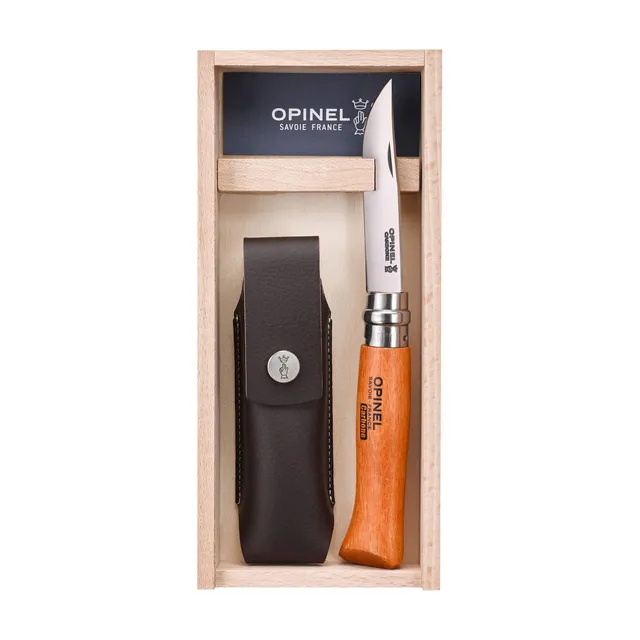opinel-carbon-no-8-folding-pocket-knife-with-sheath-3-35-carbon-steel-blade-beec image 1