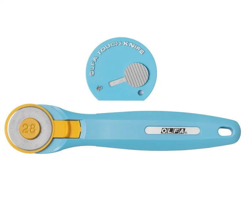 olfa-rty-1c-tk-aqa-28mm-quick-change-rotary-cutter-with-bonus-tk-4-touch-knife image 1