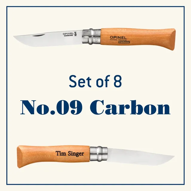 opinel-no-09-carbon-steel-folding-knife-engraved-gift-bundle-set-of-8-varnished- image 1