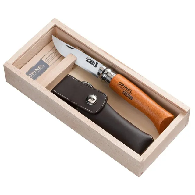 opinel-no-08-carbon-steel-folding-knife-with-faux-leather-sheath-varnished-beech image 1