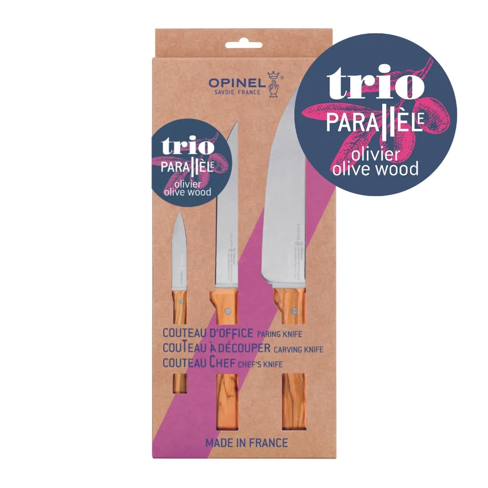 opinel-parallele-trio-chef-knife-set-olive-wood-handles-3-piece-gift-box image 1