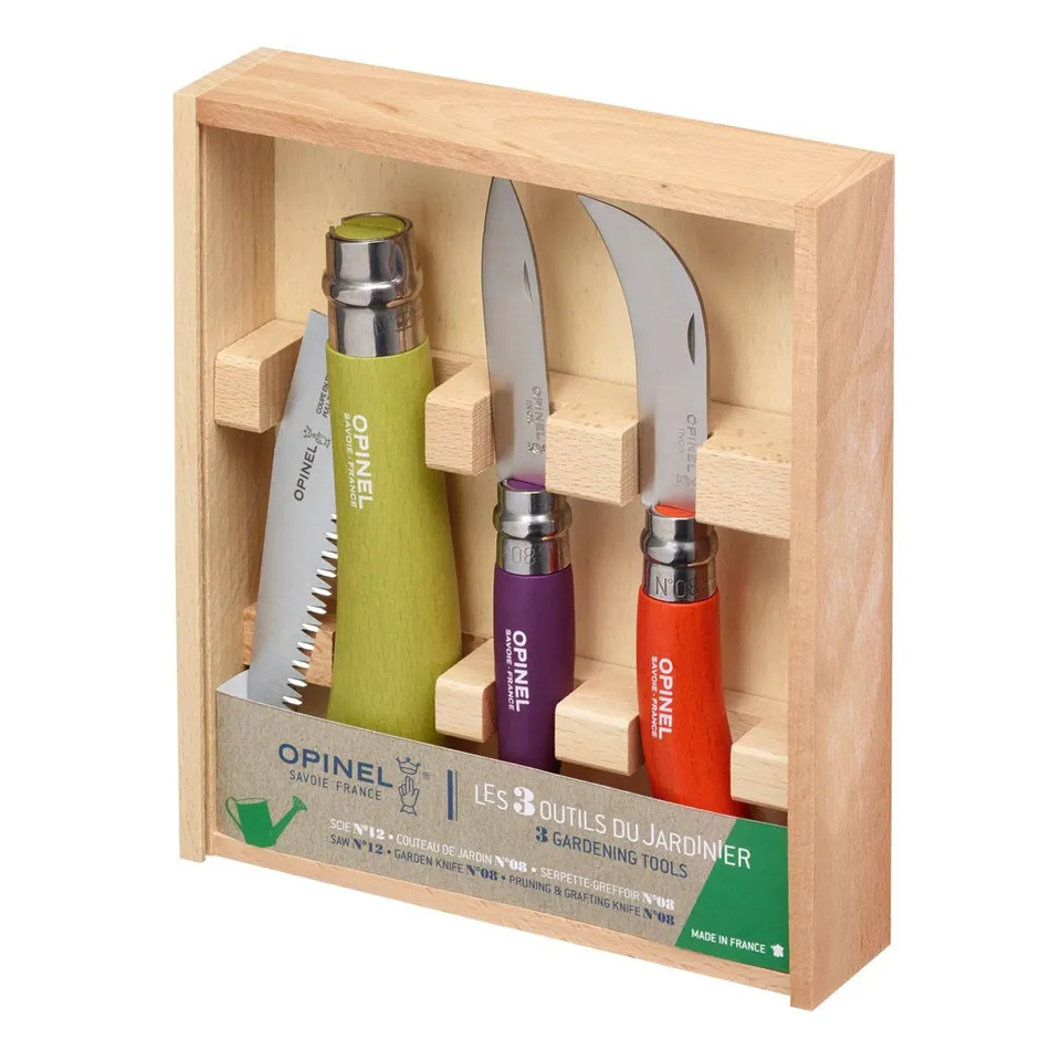 opinel-stainless-carbon-steel-garden-knife-trio-3-colors-no-12-folding-saw-no-08 image 1