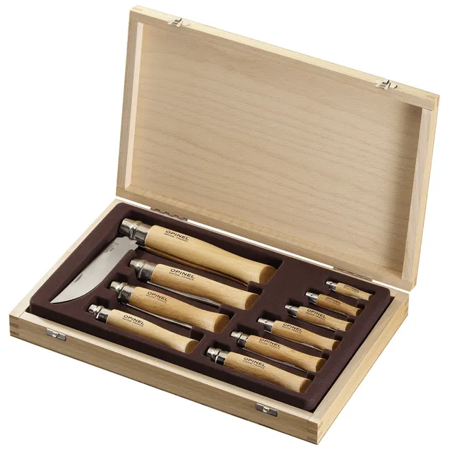opinel-stainless-steel-folding-knife-collector-set-10-knives-no-02-no-12-with-wo image 1