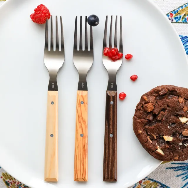 opinel-sylve-wooden-handle-table-forks-brushed-stainless-steel-with-riveted-wood image 1