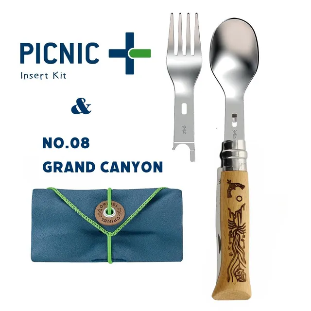 opinel-no-08-national-parks-picnic-set-folding-knife-with-picnic-fork-and-spoon- image 1