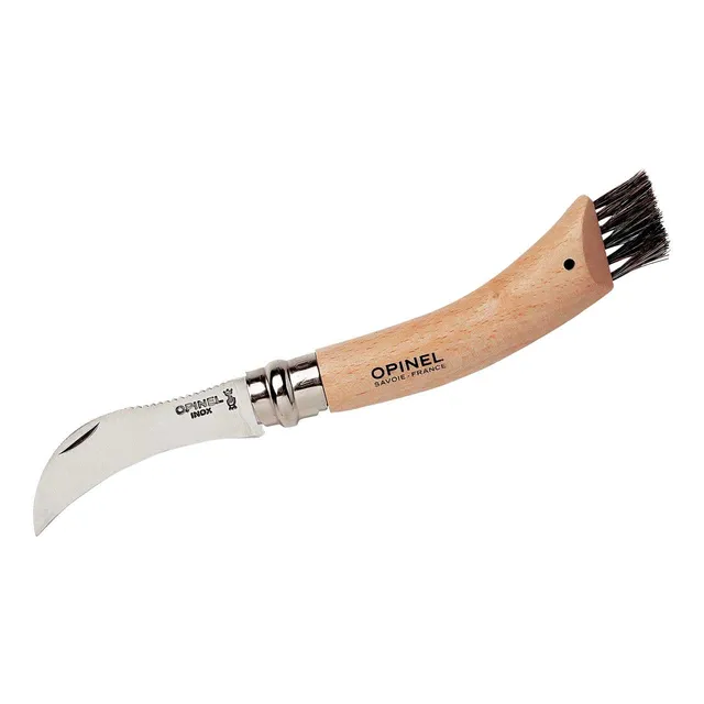 opinel-mushroom-knife-curved-blade-with-toothed-back-boar-bristle-brush-and-beec image 1