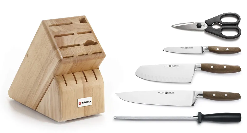 w-sthof-epicure-6-piece-knife-block-set-7-santoku-9-cook-s-4-5-utility-honing-st image 1