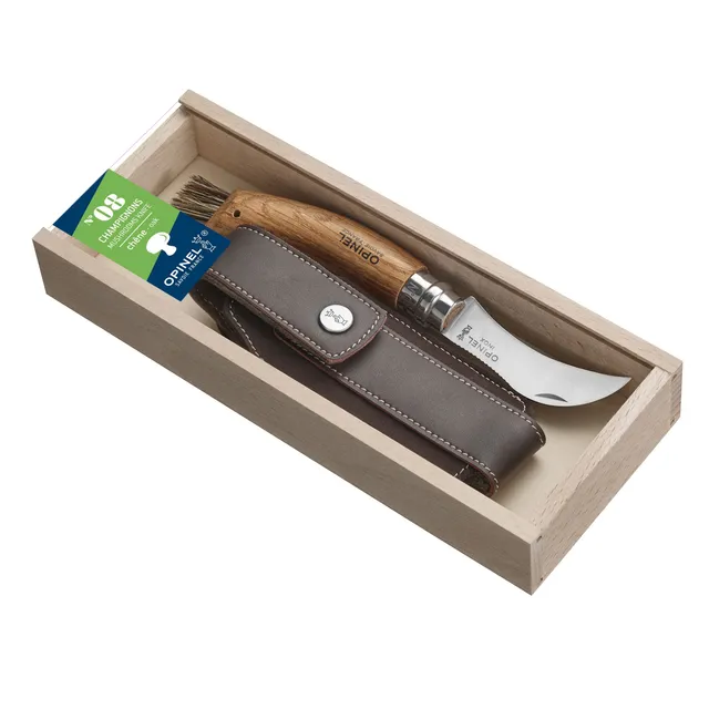 opinel-no-08-mushroom-knife-kit-curved-blade-serrated-scraper-boar-s-hair-brush- image 1