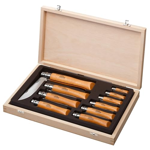 opinel-display-wooden-case-with-10-carbon-steel-folding-knives-no-2-through-no-1 image 5