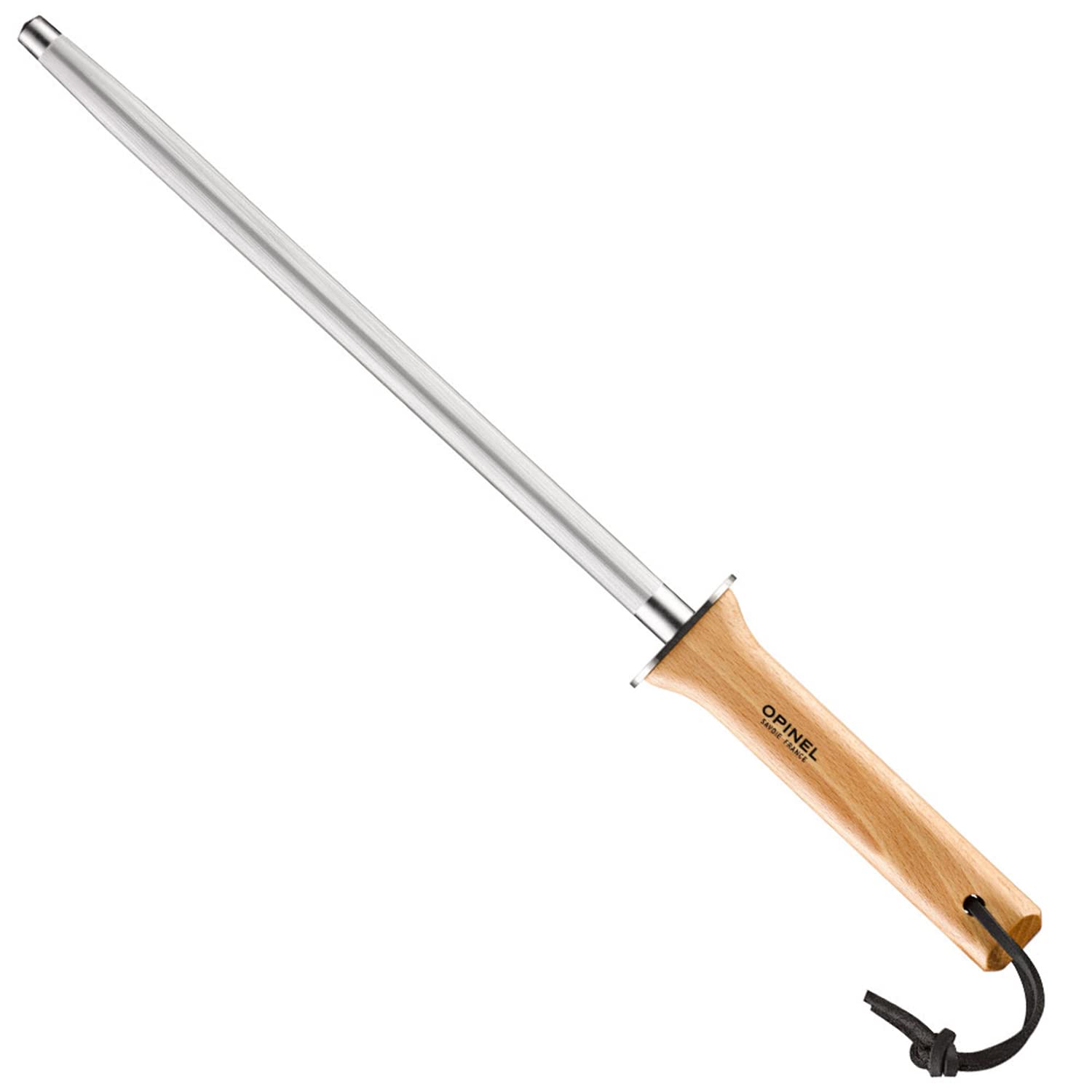 opinel-10-inch-honing-steel-sharpening-rod-beech-wood-handle-leather-lanyard image 1