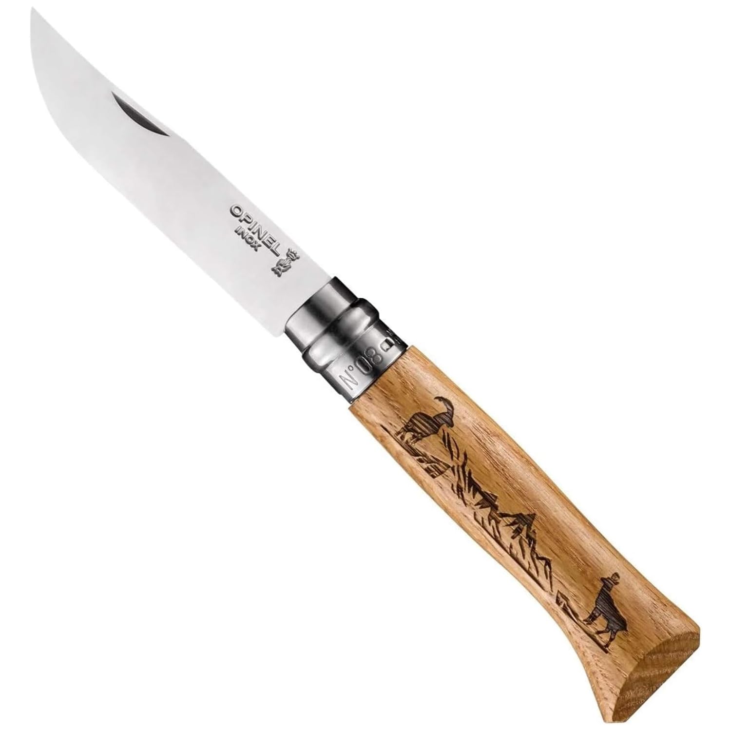 opinel-no-08-animalia-engraved-oak-handle-folding-pocket-knife-stainless-steel-v image 8