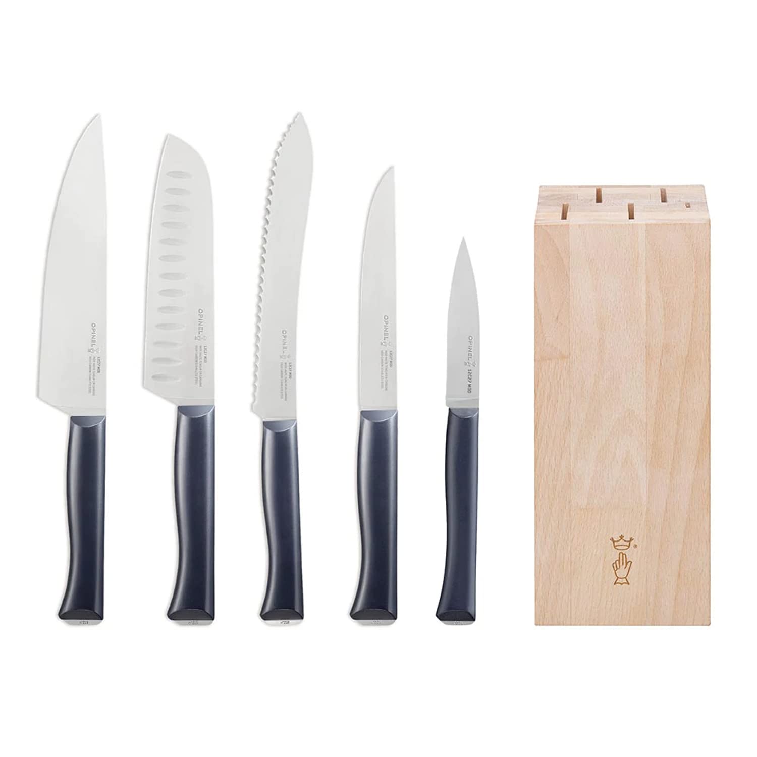 opinel-intempora-5-piece-knife-block-set-full-tang-12c27-stainless-knives-with-b image 1