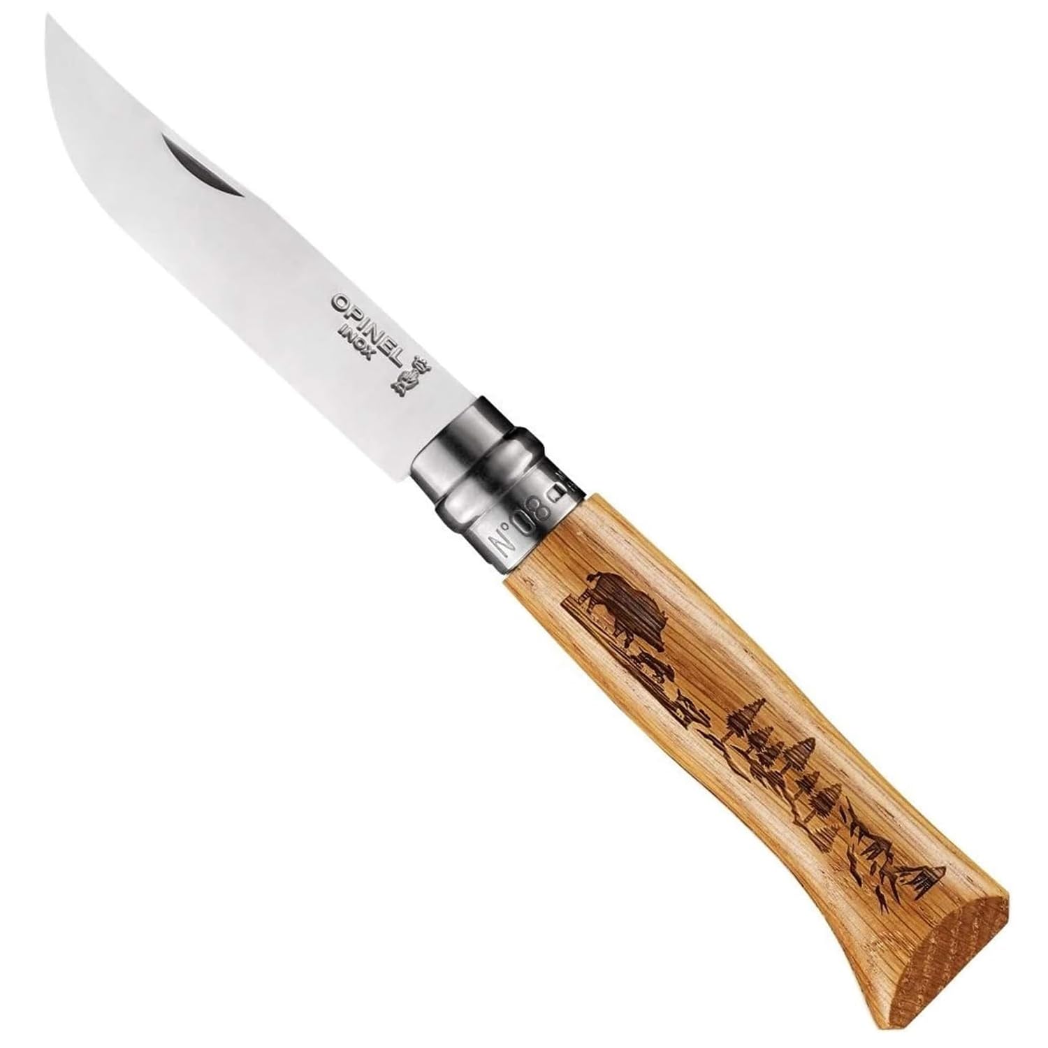 opinel-no-08-animalia-engraved-oak-handle-folding-pocket-knife-stainless-steel-v image 6
