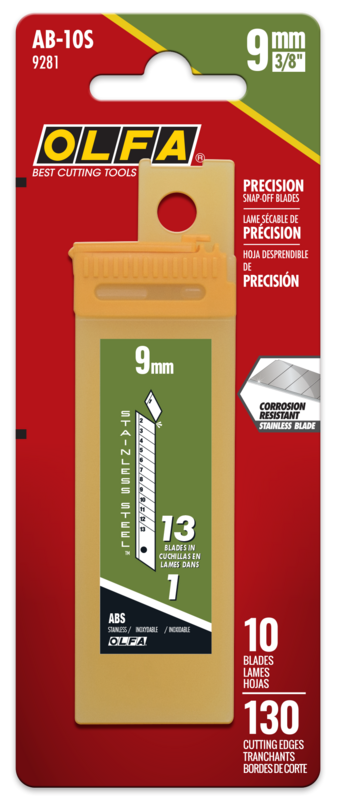 olfa-ab-s-9mm-stainless-steel-snap-off-blades-rust-resistant-13-segments-10-or-5 image 2