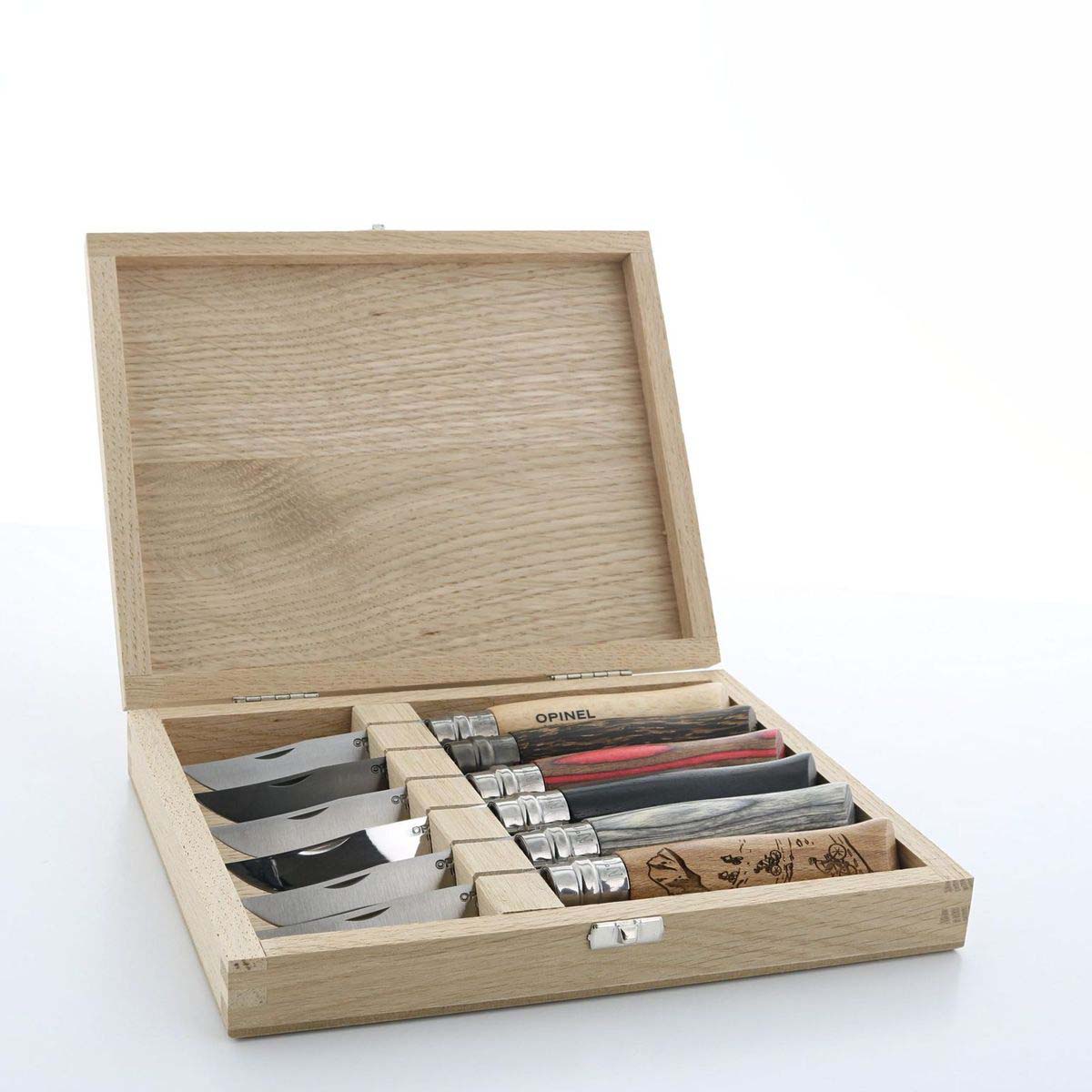 opinel-6-slot-folding-knife-storage-box-oak-wood-collector-case-for-no-06-no-08 image 5