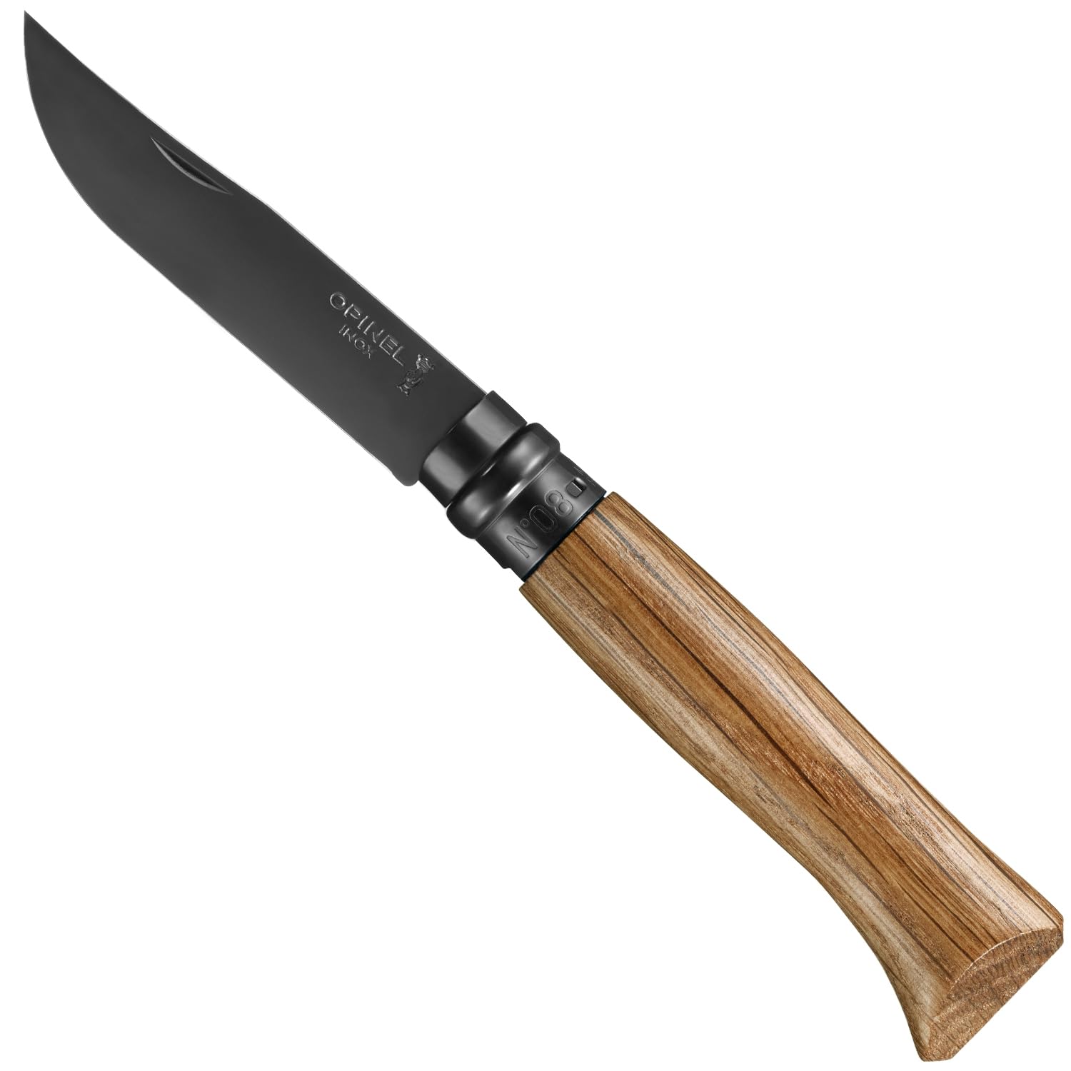 opinel-no-08-stainless-steel-folding-pocket-knife-black-oak-handle-with-black-co image 2