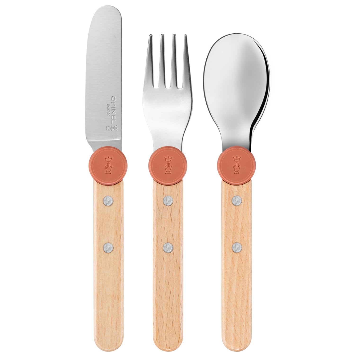 opinel-le-petit-gourmet-3-piece-children-s-cutlery-set-coral-dull-tip-kid-safe-k image 3