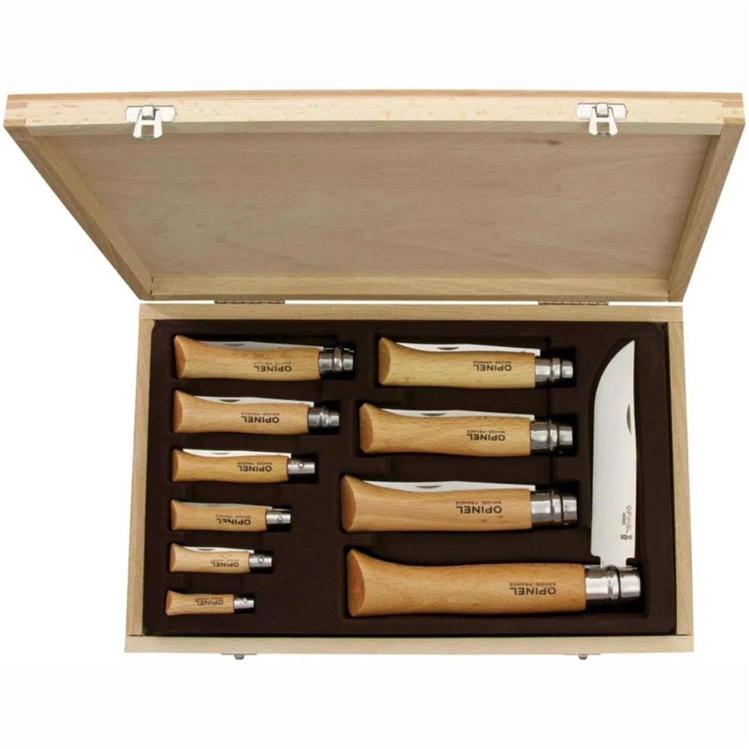 opinel-stainless-steel-folding-knife-10-piece-box-set-no-2-no-12-with-wooden-gif image 6