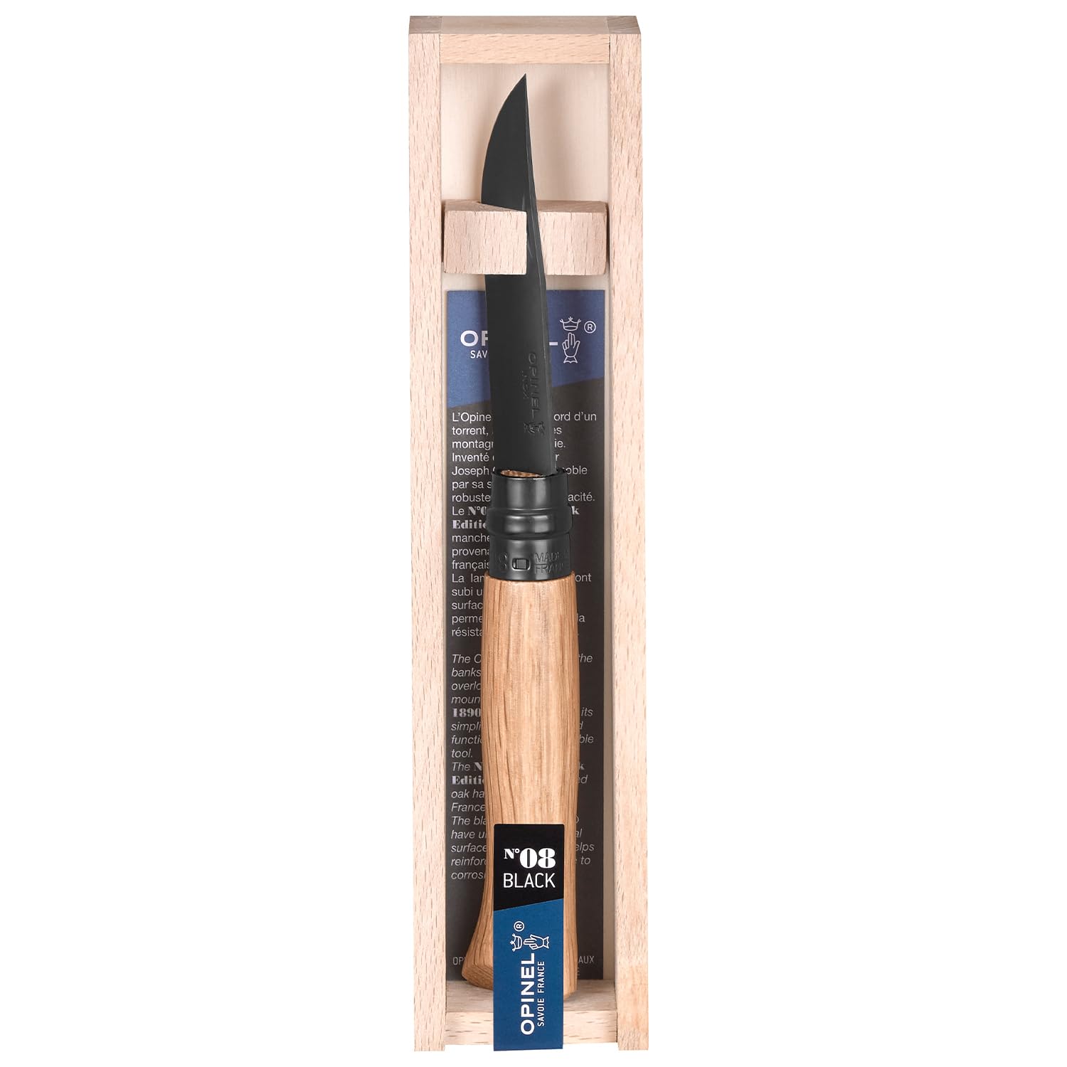 opinel-no-08-stainless-steel-folding-pocket-knife-black-oak-handle-with-black-co image 1