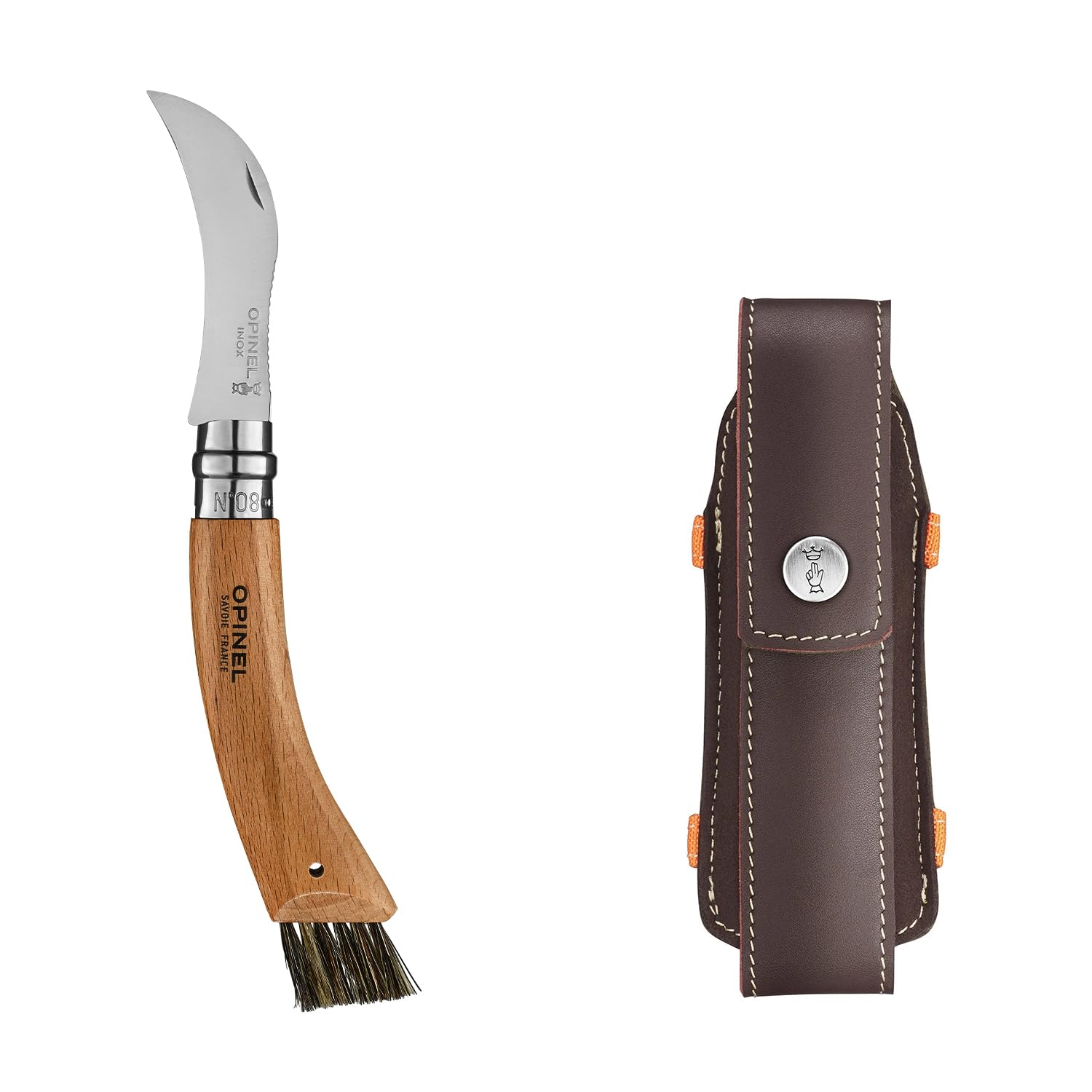 opinel-no-8-mushroom-folding-knife-gift-box-with-foraging-belt-sheath-and-boar-b image 2