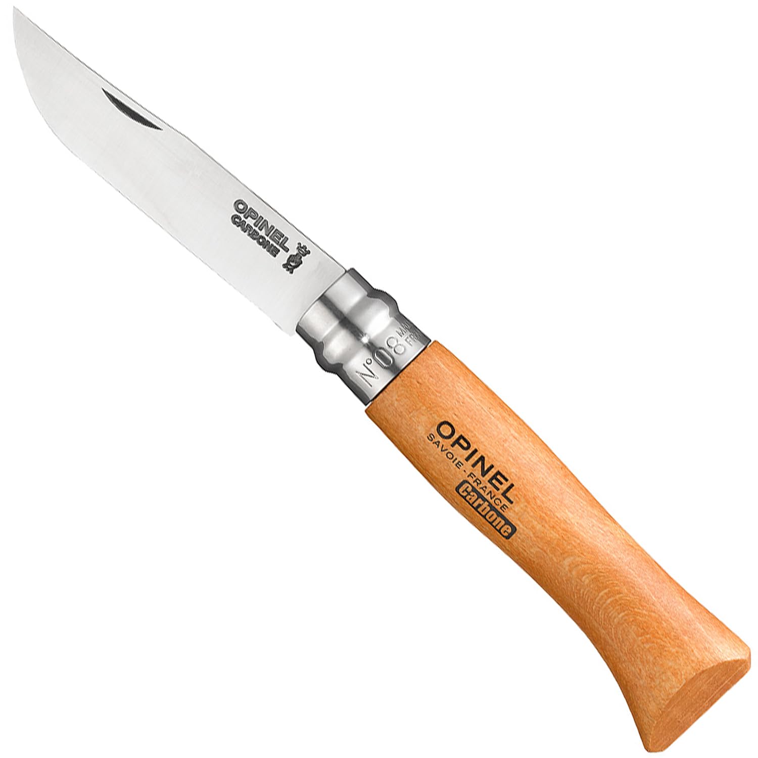 opinel-no-08-carbone-carbon-steel-folding-pocket-knife-with-beechwood-handle-and image 1