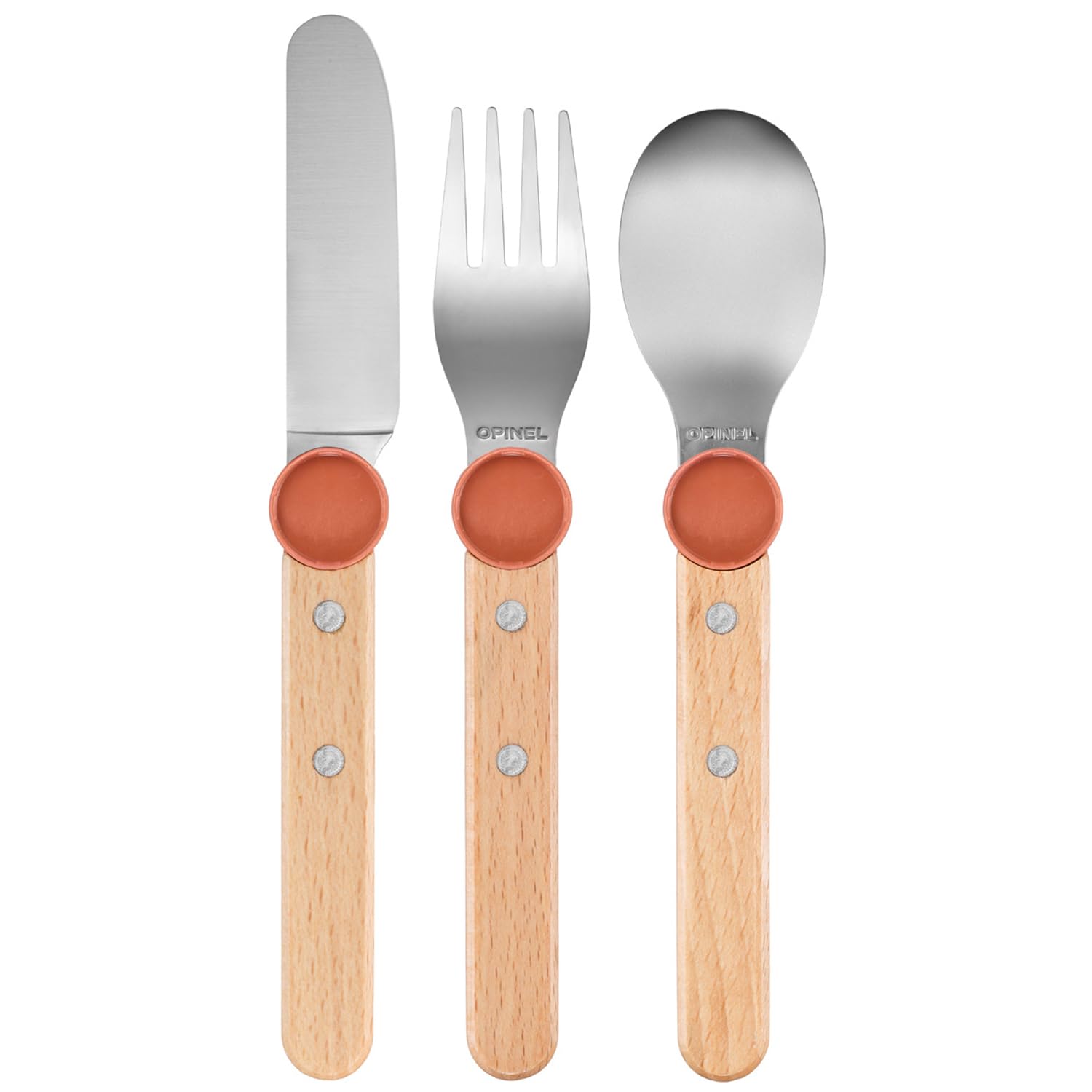 opinel-le-petit-gourmet-3-piece-children-s-cutlery-set-coral-dull-tip-kid-safe-k image 2