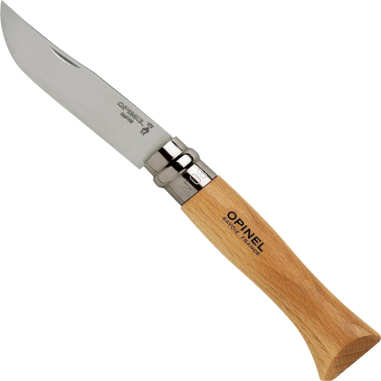 opinel-no-08-stainless-steel-folding-pocket-knife-3-35-sandvik-12c27-blade-beech image 2