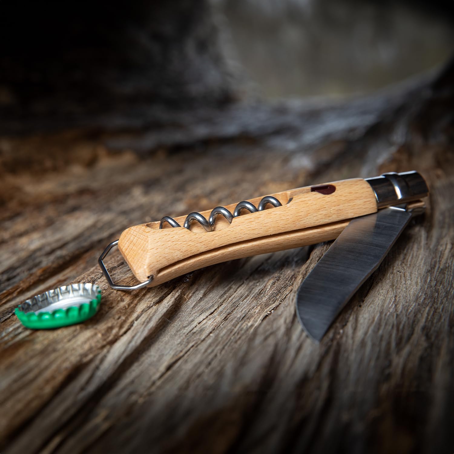 opinel-no-10-stainless-steel-corkscrew-wine-and-cheese-folding-knife-beechwood-h image 6