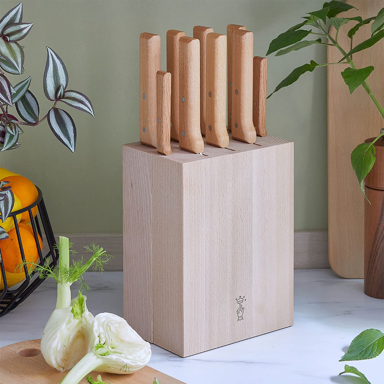 opinel-beech-wood-knife-storage-block-9-slot-kitchen-knife-holder-simple-french- image 3