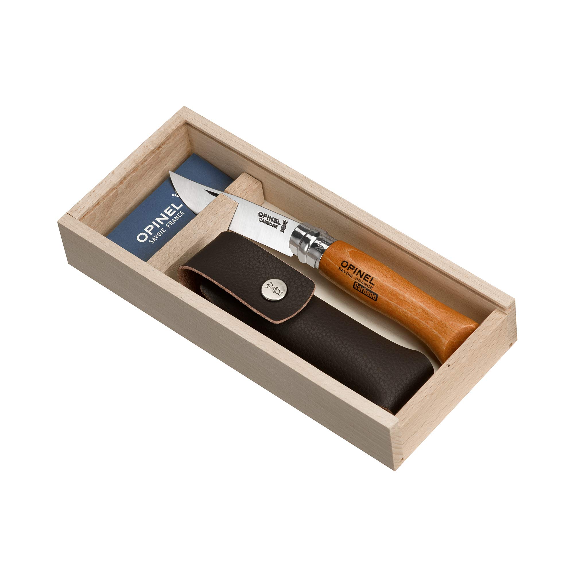 opinel-carbon-no-8-folding-pocket-knife-with-sheath-3-35-carbon-steel-blade-beec image 2