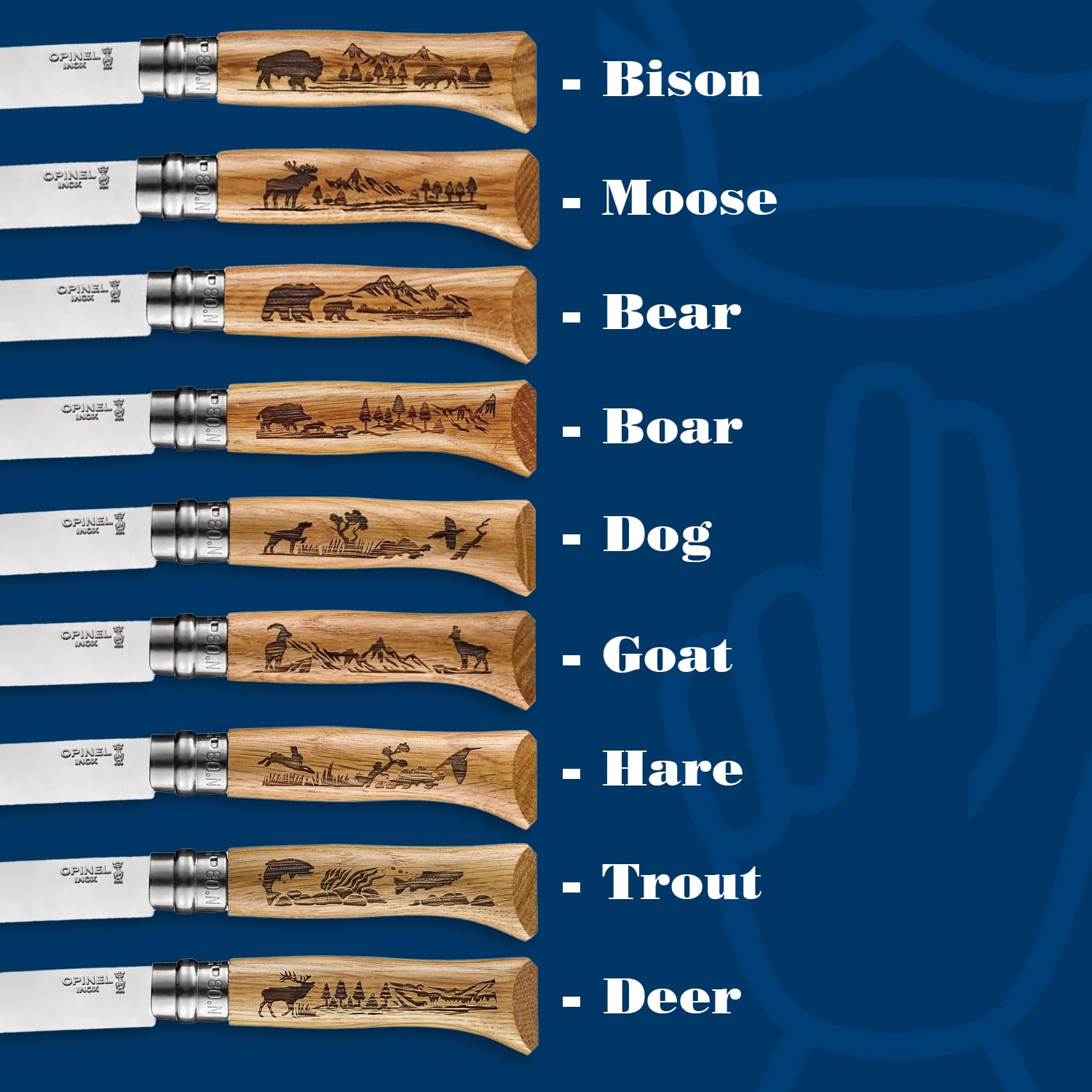 opinel-no-08-animalia-engraved-oak-handle-folding-pocket-knife-stainless-steel-v image 5