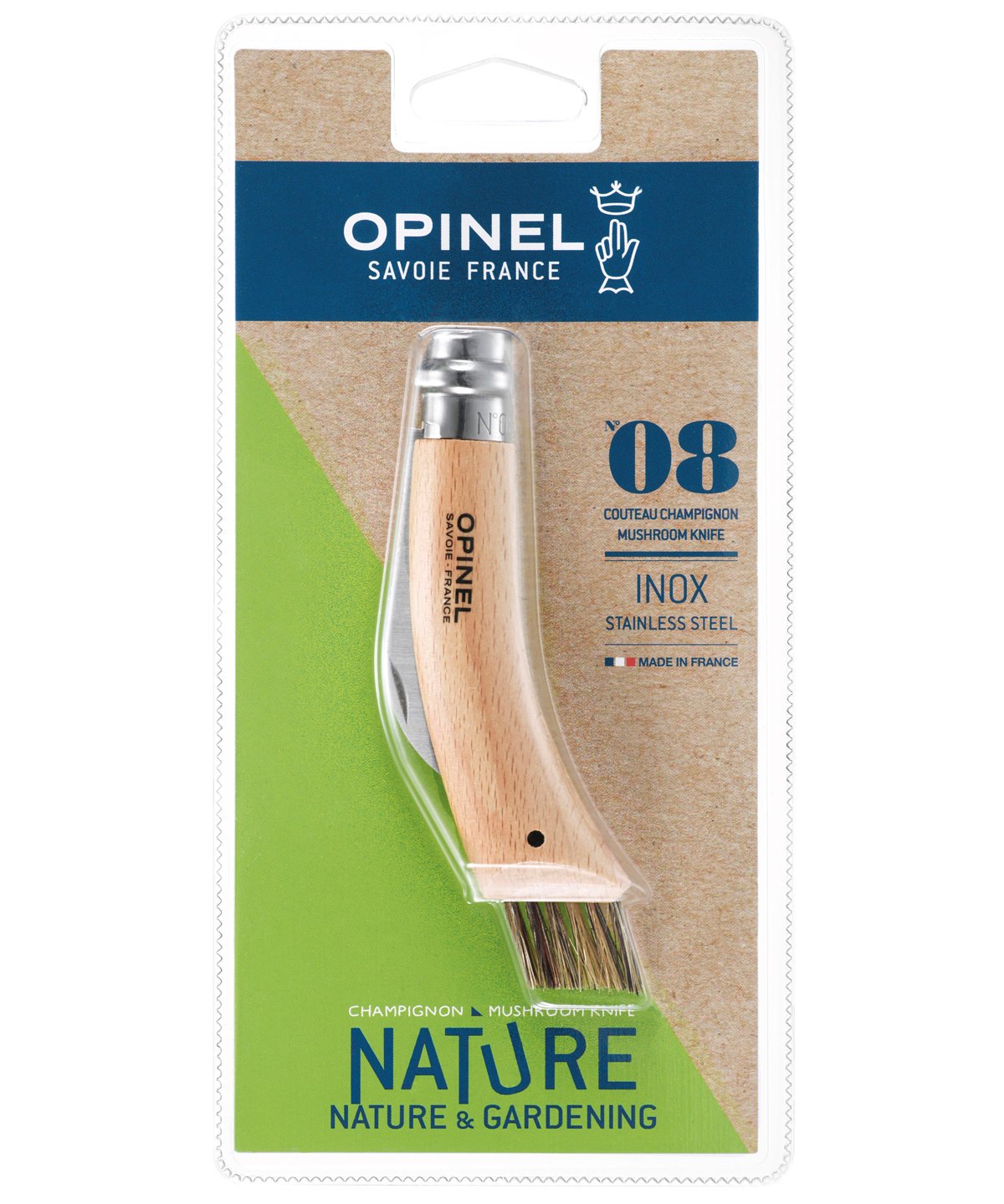 opinel-mushroom-knife-curved-blade-with-toothed-back-boar-bristle-brush-and-beec image 2